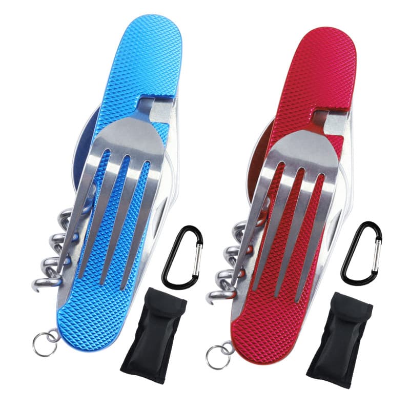 cersaty® Lot de 2 Couverts de Camping, Couverts Pliant 6 en 1 pour Voyage, Camping, Pique Nique (Couteau, Fourchette, Cuillère,