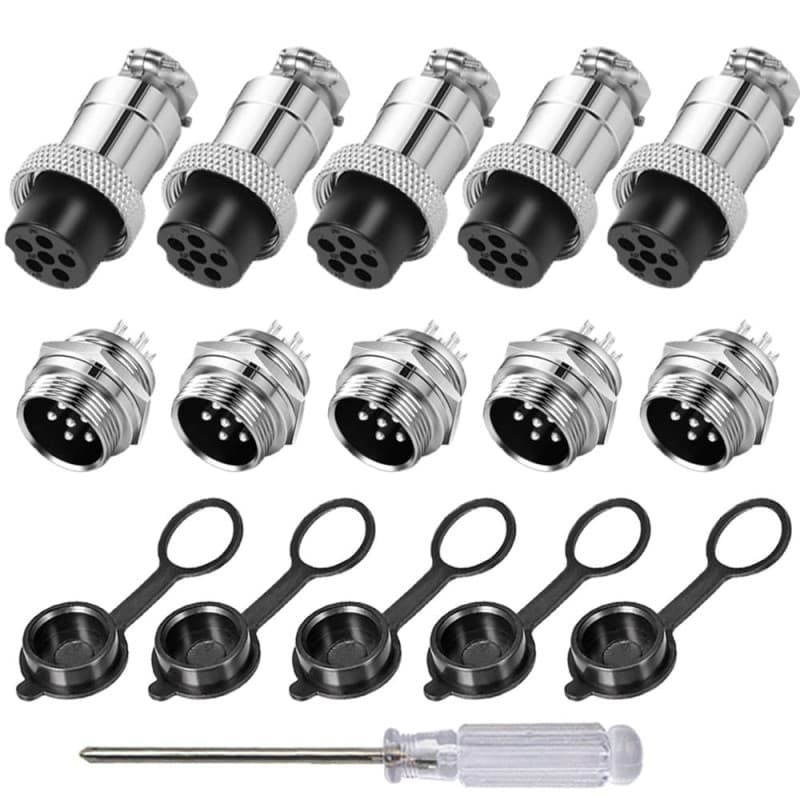 Aiqeer 5 Pièces 6 Broches GX16 Aviation Connecteur, 16 mm Fileté Panneau Métal Aviation Câble Connecteur, 5A Mâle Femelle Aviati