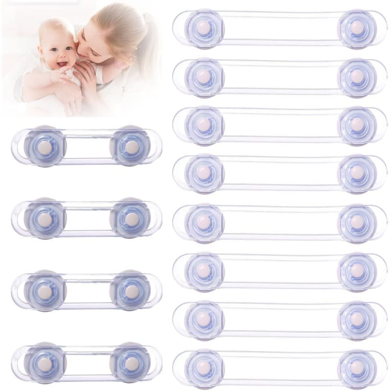 Bloc Porte Securite Bebe, 12 Pièces Transparent Sécurité Enfant pour Porte et Tiroir, Sécurité Armoire Bébé Sans perçage pour Ar