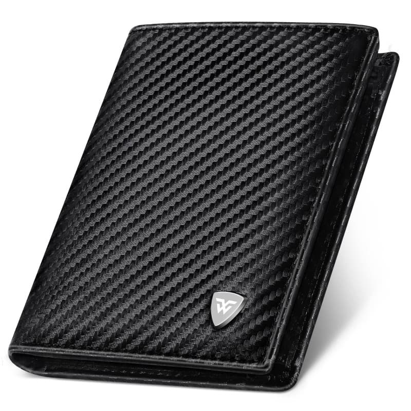 WONSEFOO Portefeuille en Cuir Carbone pour Hommes Bloquant RFID avec 11 Emplacements | Vertical à Trois Volets | Cadeaux de Noël