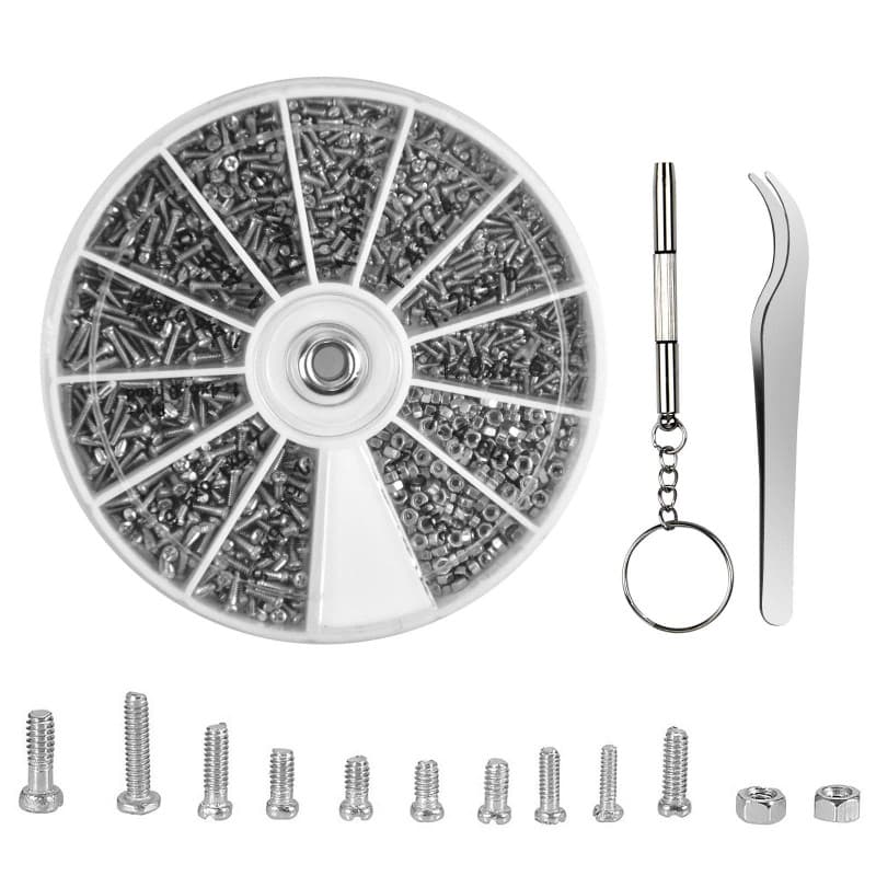 Coffret de 1000 pcs Assortiment Vis écrous Kit de Réparation de Lunettes Petites Vis et écrous avec Tournevis et Pince à épiler