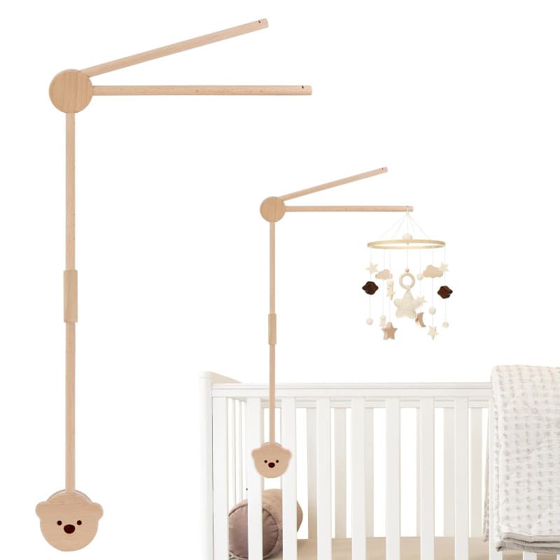 Bearrerp Petit Ours Support mobile pour lit bébé,en bois Cloches de Lit Bébé,support mobile bébé réglable en hauteur en bois, ad
