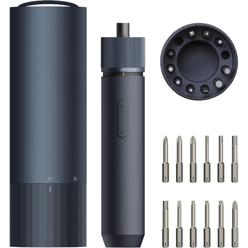 HOTO Visseuse sans Fil 3,6V, Tournevis Electrique 4N.m, 12 Embouts en Acier S2, Conception Tout-en-un, Charge Type C, Lumière LE