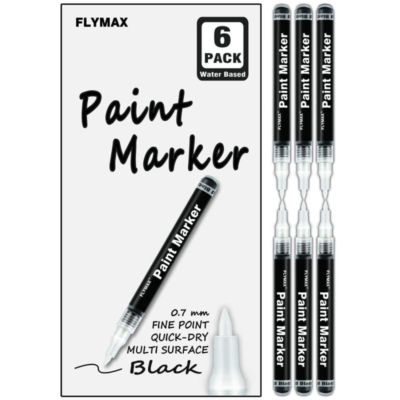 Lot de 6 marqueurs permanents noirs acryliques pour verre, céramique, cuir, plastique, pierre, métal, toile, émail - pointe extr