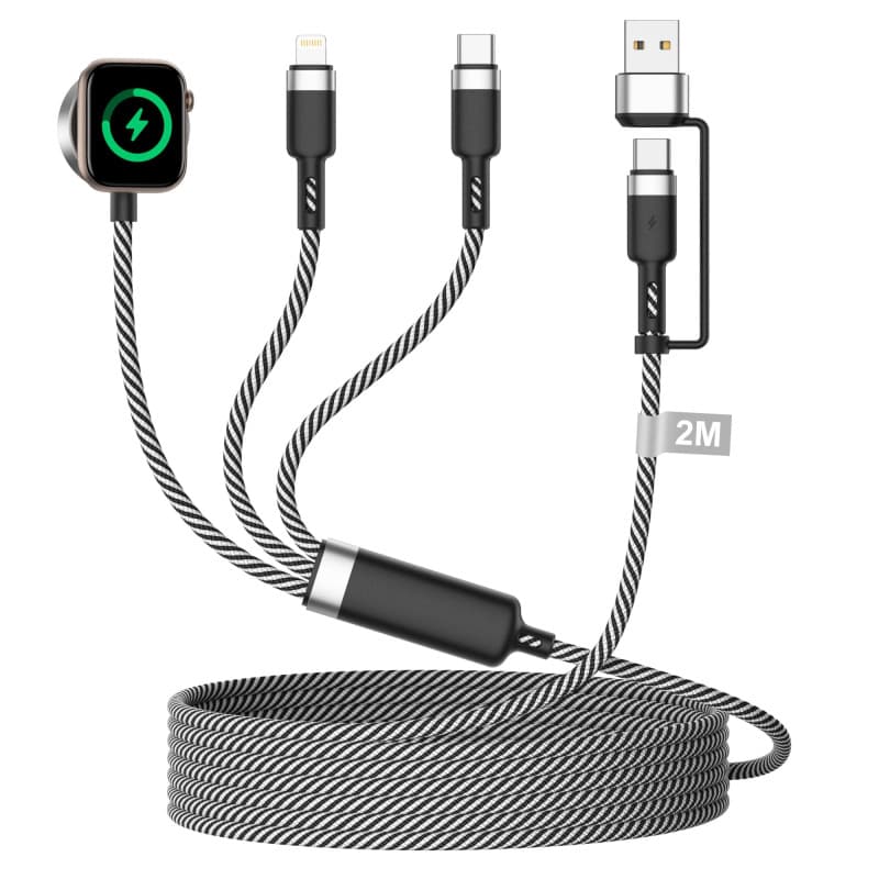 3 en 2 Câble pour Apple Watch et iPhone, 2M Chargeur apple watch chargeur USB C avec port Lightning/USB C pour Apple Watch Serie