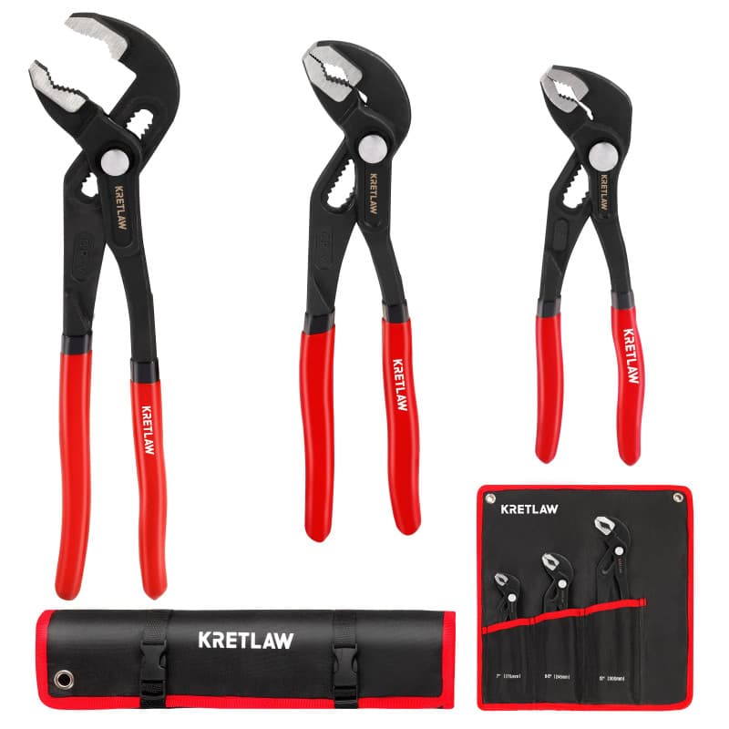 KRETLAW Lot de 3 pinces multiprises 180/250/300 mm en Cr-V, pince à tube réglable, serrage rapide avec joint coulissant rainuré