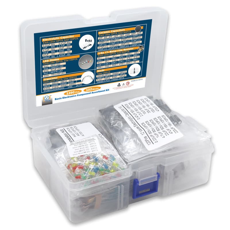 DIYoung 1390pcs Kit de Composants électroniques avec Diodes LED, Résistance de Couche Métallique, Boîtier de Condensateur électr