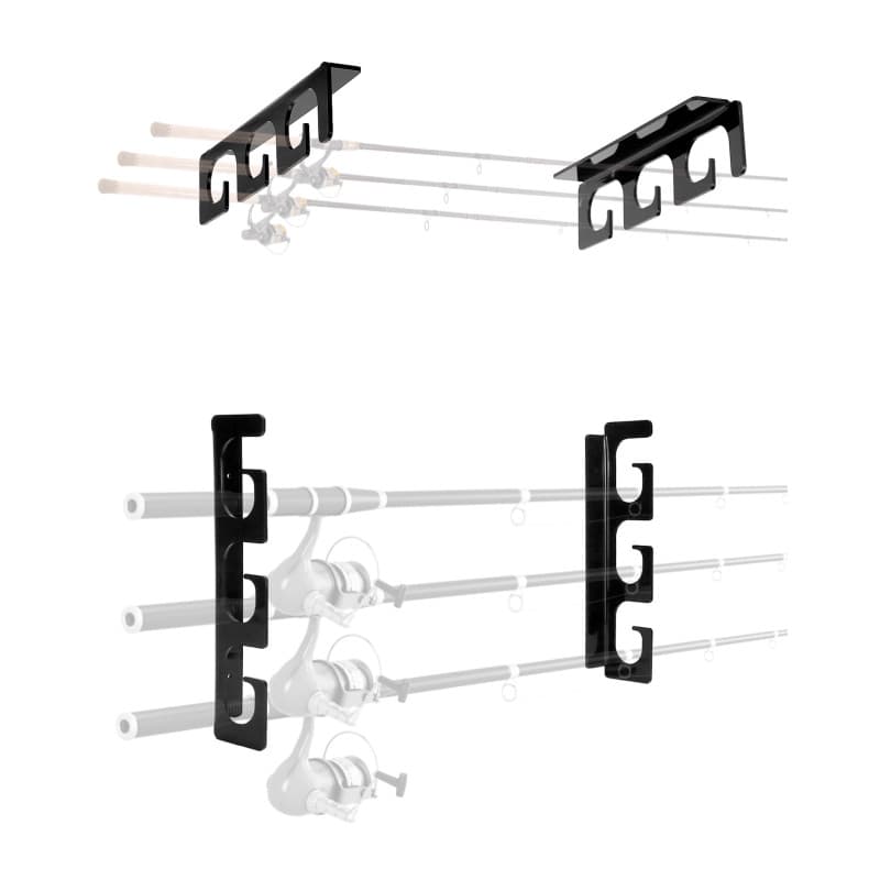 QWORK® Lot de 2 supports de canne à pêche, Pouvant contenir 6 cannes, Montage au plafond ou au mur, Support d'organisation pour