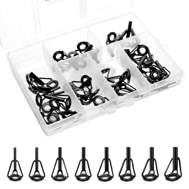 QWORK® 40 Pièces Anneau Canne a Peche Kit de réparation, Anneau de Pointe de Canne à Pêche avec Anneaux de Guidage en Céramique