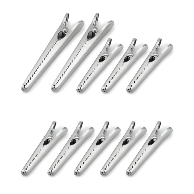 QWORK® 10PCS Pince Sachet Alimentaire en 2 Tailles, 8cm et 11.5cm Pince Crocodile INOX pour Fermeture Sachet Alimentaire Bureau