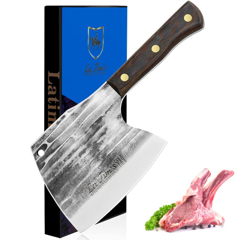 Couperet, couperet lourd de 0,85 kg, couperet à viande en acier au carbone forgé à la main, couteau de boucher pour hacher les o