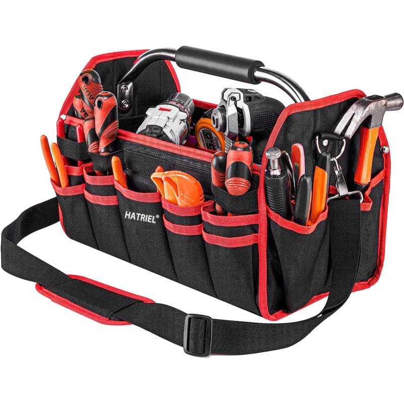Hatriel Sac à Outils Professionnel, Sacoche Outils Grand, Caisse à Outil Vide Étanche, Sac à Outils avec Bandoulière Réglable et