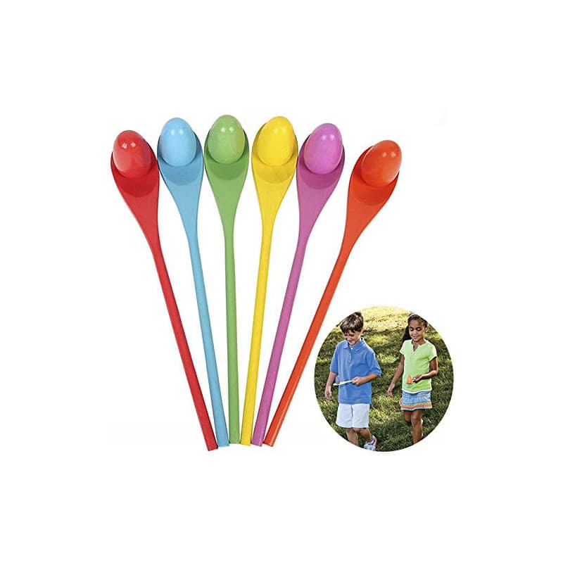 Xrten 12 pcs Jeu de Course de Relais œuf et Cuillère pour Les Fêtes Anniversaires Sorties en Famille (Couleur Assortie)