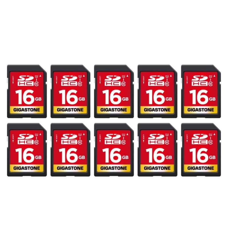 Gigastone 16 Go SDHC Carte Mémoire, Lot de 10 Cartes, Prime Série, Vitesse de Transfert allant jusqu'à 80 Mo/s. pour Photos, vid