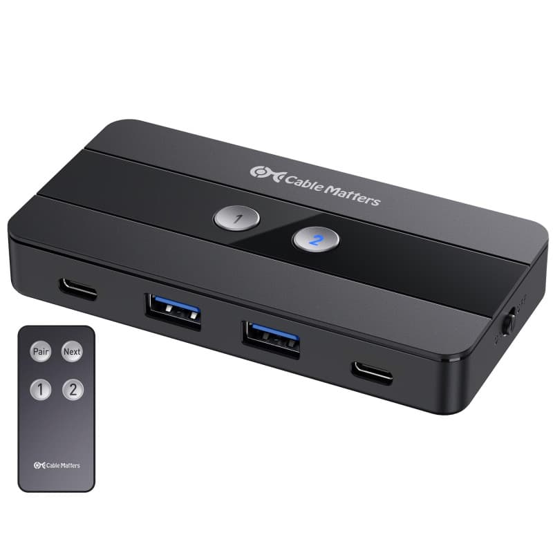Cable Matters Commutateur USB 4 ports 10 Gbps et USB C pour 2 ordinateurs avec télécommande, commutateur KVM switch USB C, parta