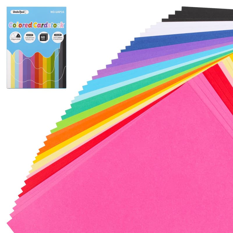 60 feuilles de papier cartonné coloré - A4 8,3 x 11,7 pouces / 15 couleurs 85Ib 230gsm 21x29,7cm Papier cartonné pour bricolage