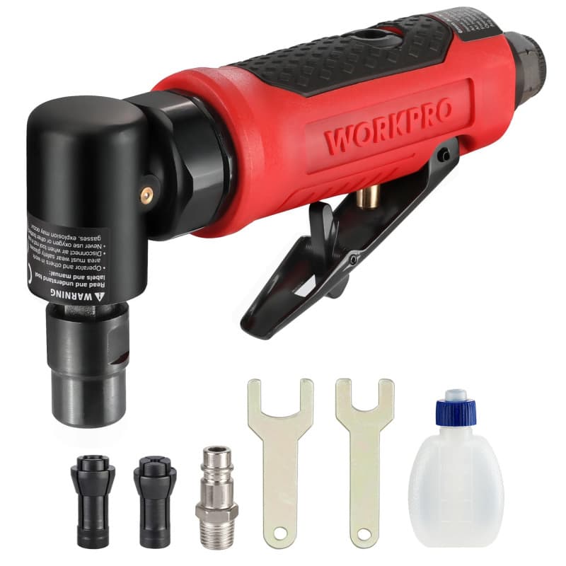 WORKPRO Meuleuse d'Angle à Air 6,3 mm (1/4") Multifonctionnelle, Meuleuse d'Angle Pneumatique - Pression Maximale 6,3 bar, 20,00
