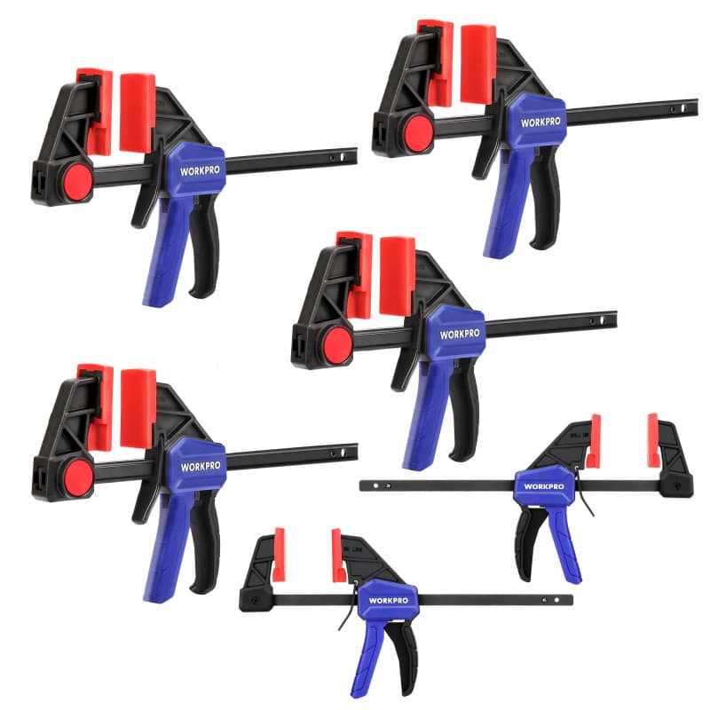 WORKPRO Lot de 6 serre-joints à une main 150 mm Force de serrage 22,5 kg/68 kg Envergure 150 mm 4 classiques et 2 mini serre-joi