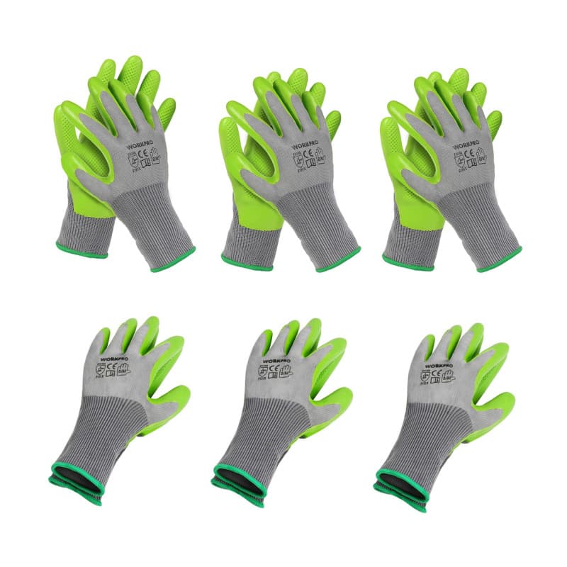 WORKPRO Gants Jardinage, 6 Paires Gant Jardin Respirants et Antidérapants, Gants de Travail Polyvalents pour Jardinage, Bricolag