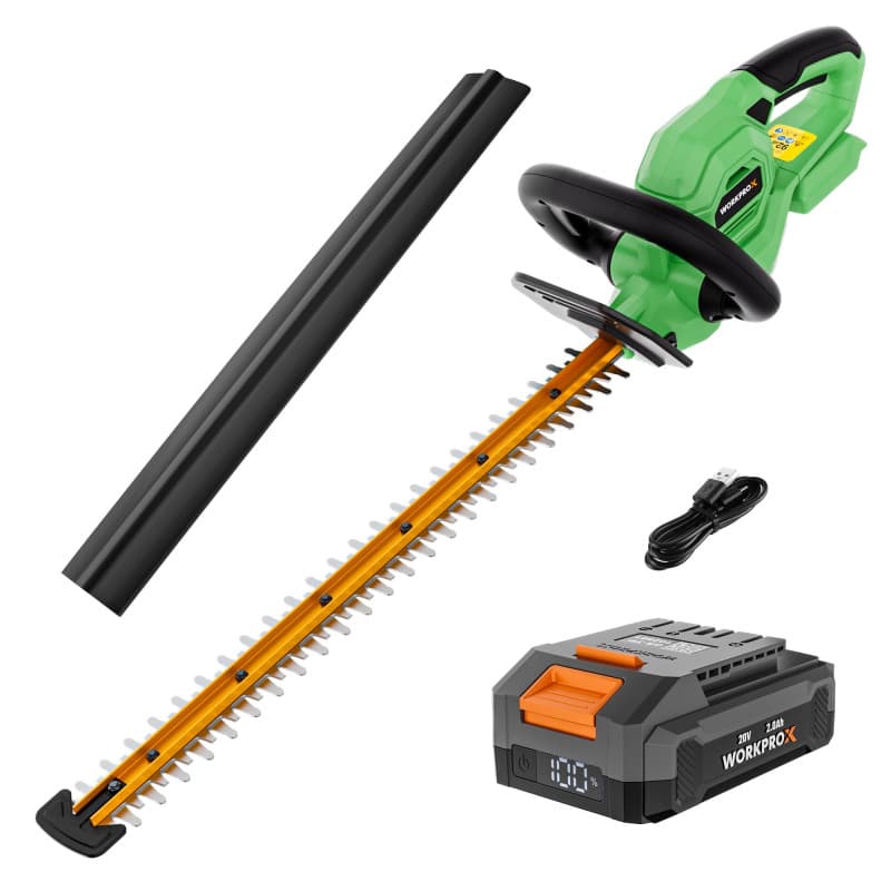 WORKPROX Taille-Haies sans Fil 20V Électrique avec Batterie 2,0Ah et Câble de Charge Type-C, Longueur de Coupe 51 cm, Capacité d