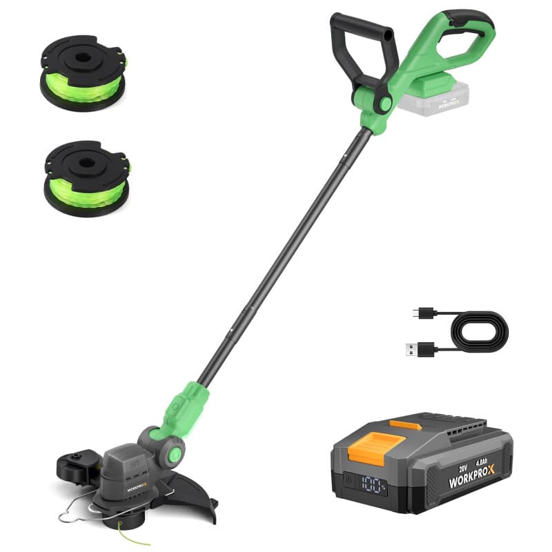 WORKPROX Coupe Bordures sans Fil 20V avec Batterie 4,0Ah, Tête Pivotante à 90°, Tondeuse Coupe-Bordures 2-en-1 Outil de Jardin,