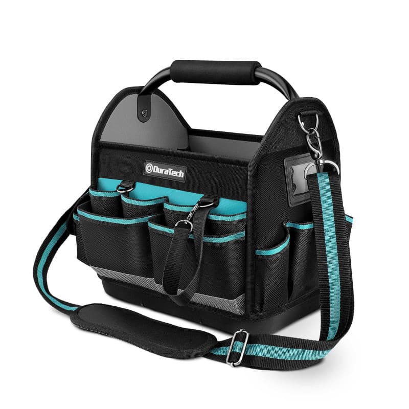 DURATECH Sac à Outils avec Grande Ouverture Supérieure, Fond Dur Etanche, Bandoulière Large Réglable, Poignée Matelassée 30,5X22
