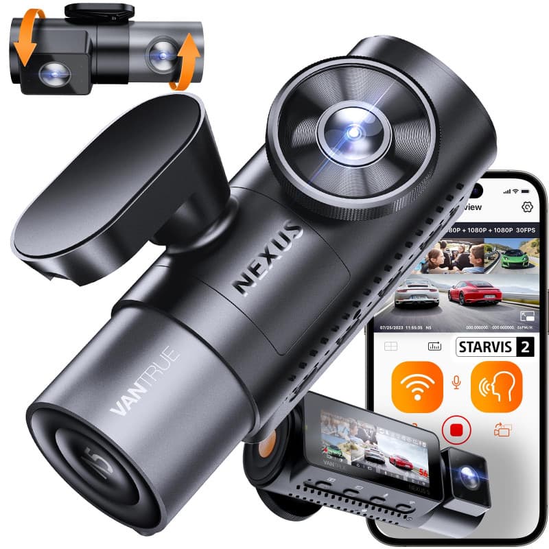 VANTRUE N5 4-Canaux Dashcam 2.7K+3x1080P HDR, 360 degrés STARVIS 2 Camera Voiture Avant Arriere, 5GHz WiFi GPS Caméra Embarquée