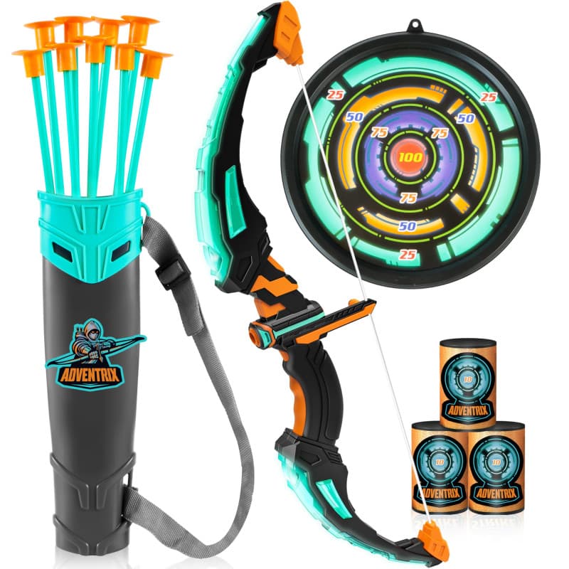 JOYIN Ensemble Arc et flèche pour Enfants - Ensemble de Jouets de tir à l'arc Lumineux à LED avec flèches à Ventouse, étui Cible