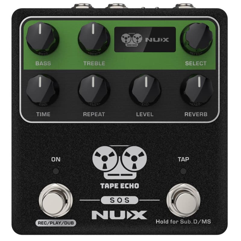 NUX NDD-7 Tape ECHO Pédale d'effets de retard stéréo, jusqu'à 1600 ms de temps de retard stéréo, 7 combinaisons de têtes Repro-T