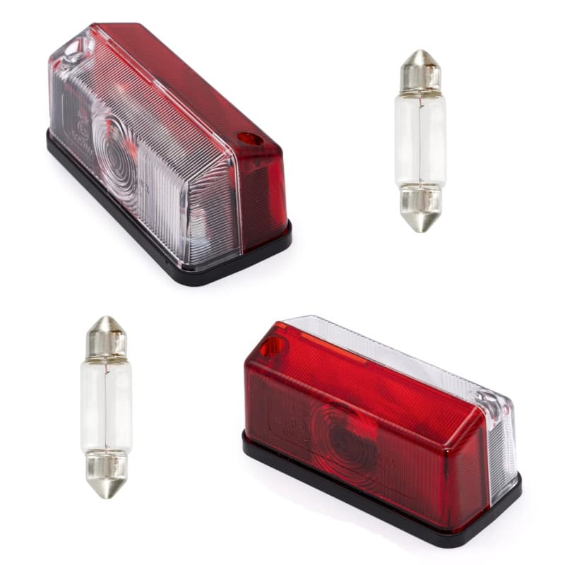 Lot de 2 feux de position latéraux rouge/blanc, Feu gabarit 90 x 41mm, Livré AVEC ampoule 12V remorque camping-car caravane