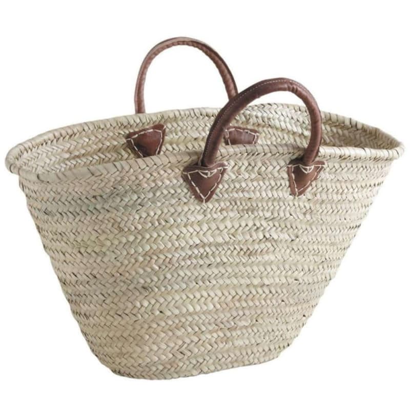 Panier de plage artisanal en feuilles de palmier naturel, cabas polyvalent tressé à la main avec poignées en cuir authentique, s