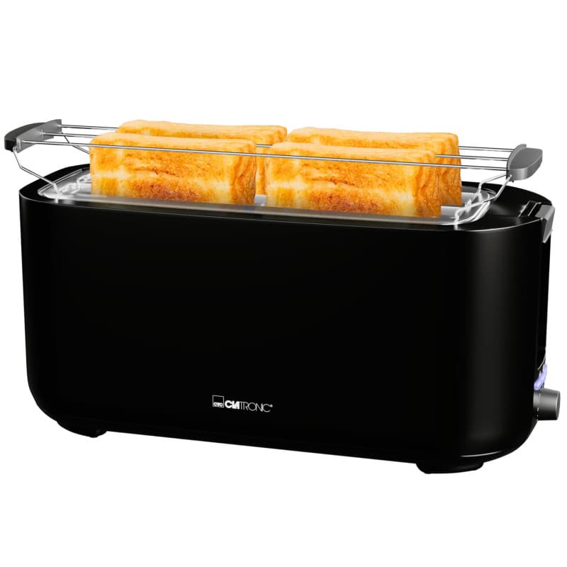 Clatronic Grille-Pain 2 Fentes Longues 1400W Noir TA3802 - Fonction Décongélation, Réchauffage, Arrêt Automatique, Niveau de Bru