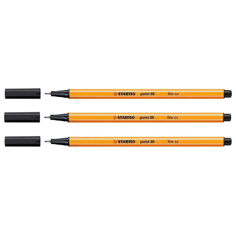 STABILO Lot de 3 Stylos feutre POINT 88 pointe fine 0,4 mm noir