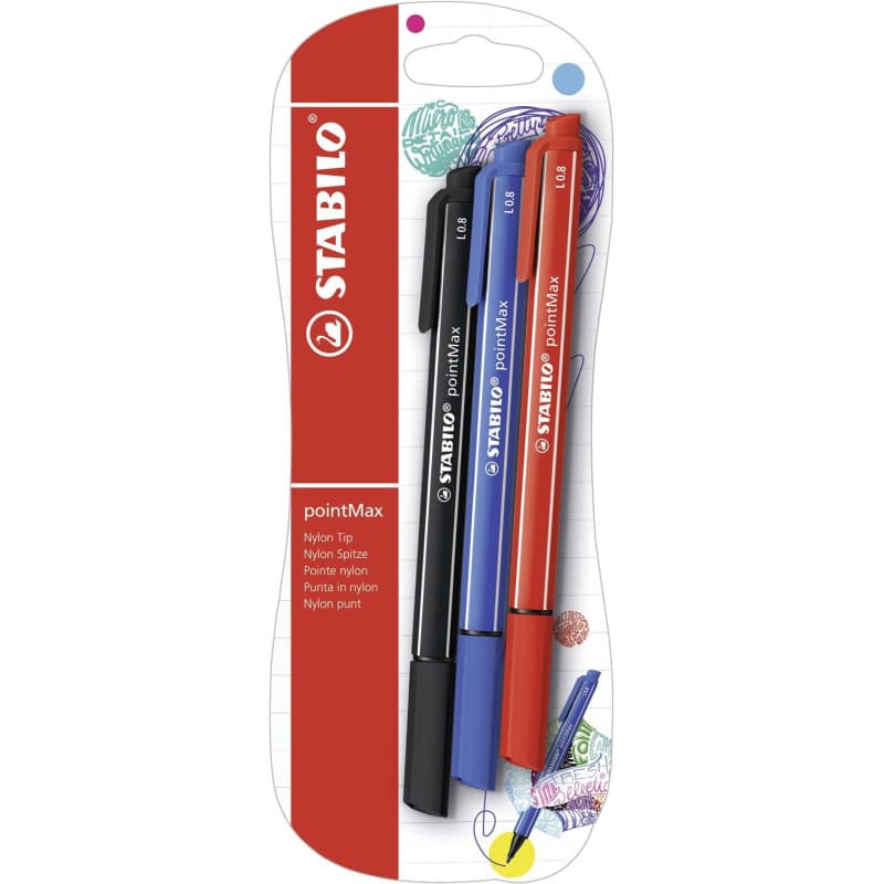 STABILO pointMax avec Pointe en Nylon - Couleurs Assorties (Lot de 3)