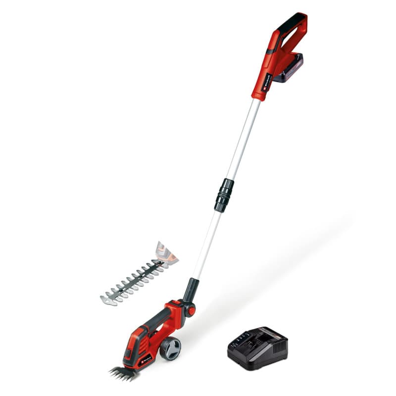 Einhell Cisaille à gazon taille-buissons sans fil GE-CG 18/100 Li T Kit Power X-Change (18 V, manche télescopique, acc. coupe-he