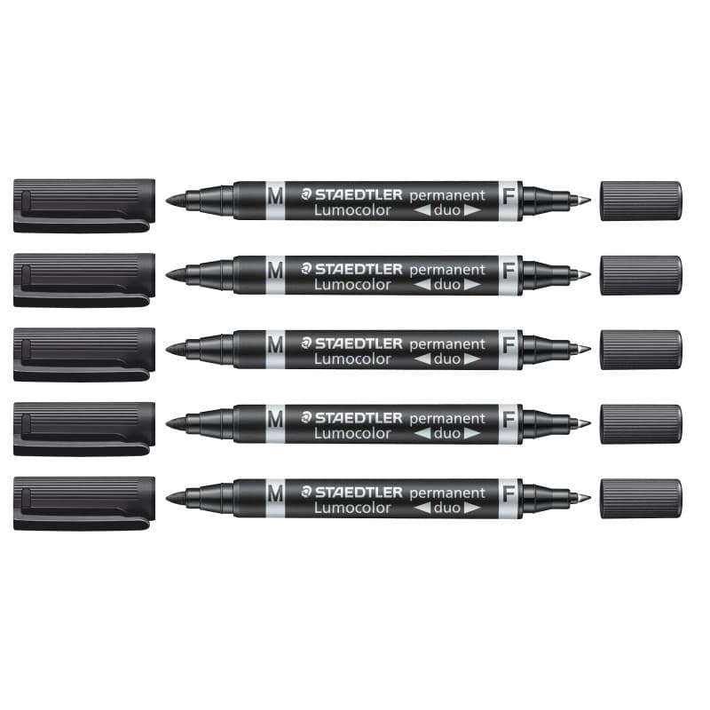 Staedtler Marqueur permanent Lumocolor permanent duo, marqueur à pointe ogive fine et moyenne, résistant à l'eau et à l'effaceme