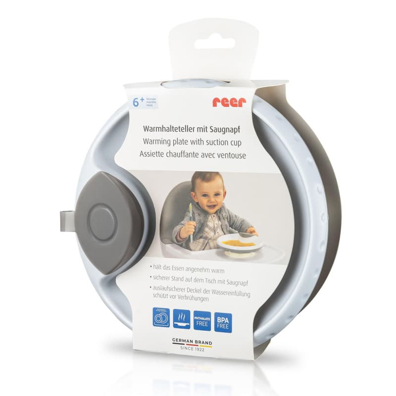 reer Assiette de maintien au chaud avec ventouse | Assiette antidérapante pour bébé | Vaisselle d'apprentissage | Garde les repa