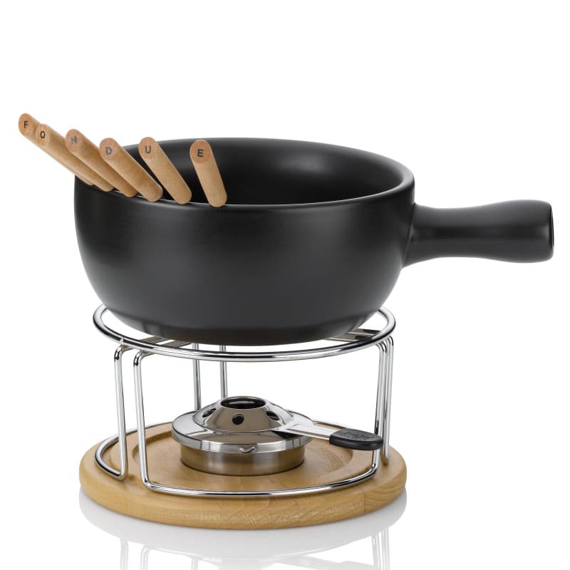 Kela 61306 service à fondue à fromage, 6 personnes, 10 pièces, céramique, 'Tessin', Brun/Noir/Argent
