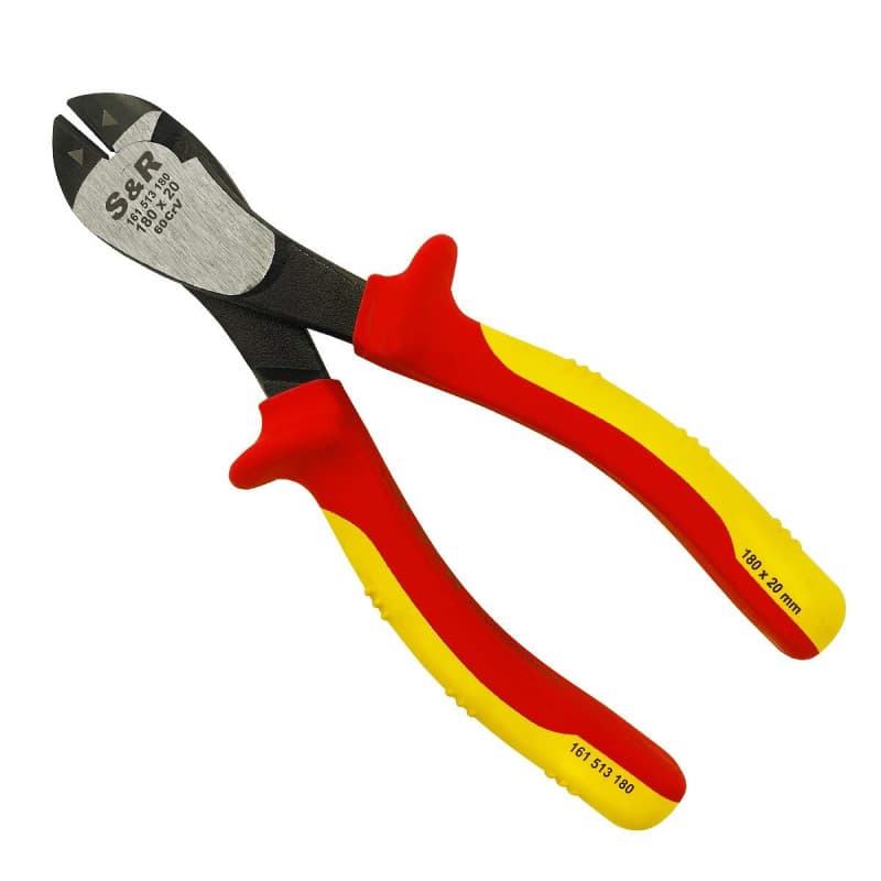 S&R Pince Coupante Électricien isolée VDE 100 volt 180mm. Coupe cable et fil en cuivre, alu, électriques