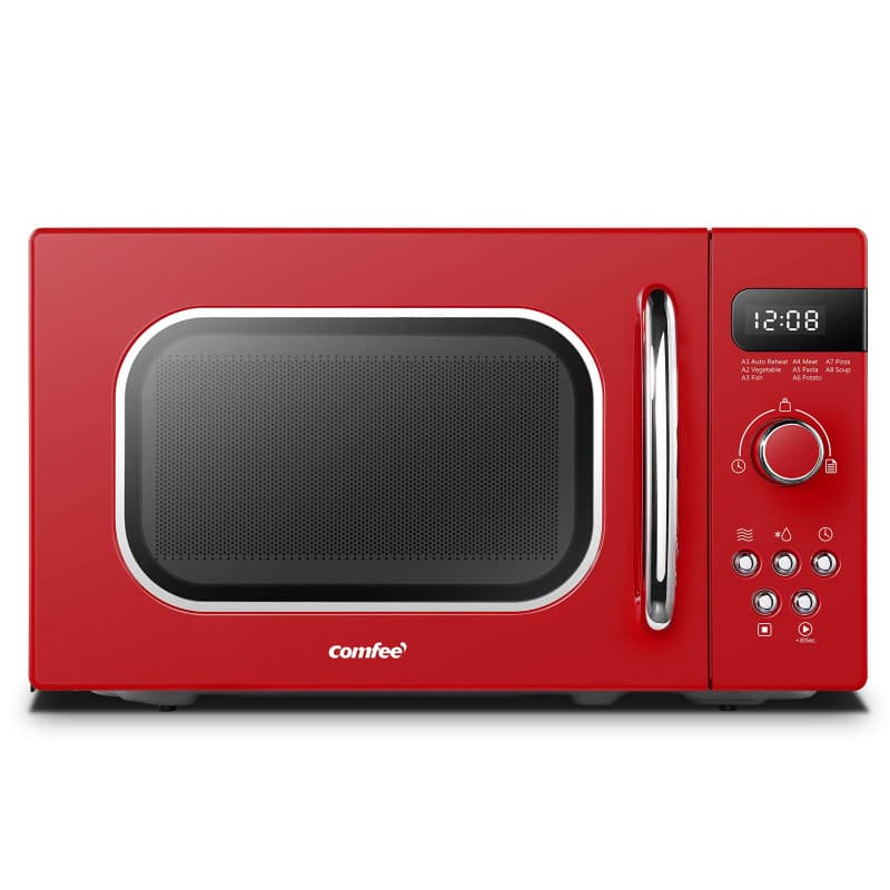 COMFEE' Micro-ondes Rétro CMSRO 20di rd avec 8 Renus Rutomatiques, 5 Niveaux de Puissance de Cuisson, Bouton de Cuisson Express,