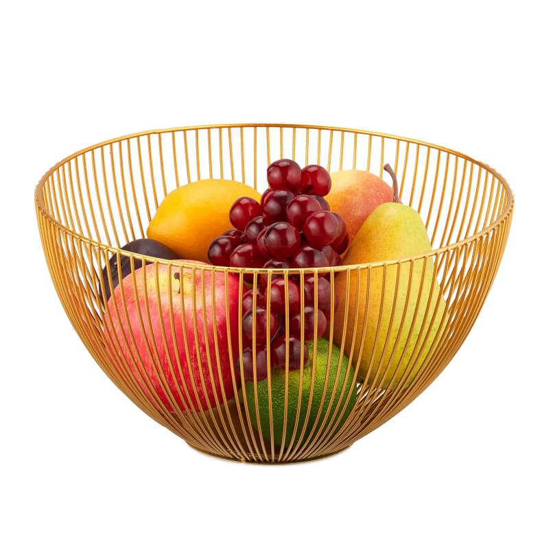 Relaxdays Corbeille à Fruits en métal, Convient Aussi aux légumes et au Pain, Moderne, H x D : env. 14 x 25 cm, dorée