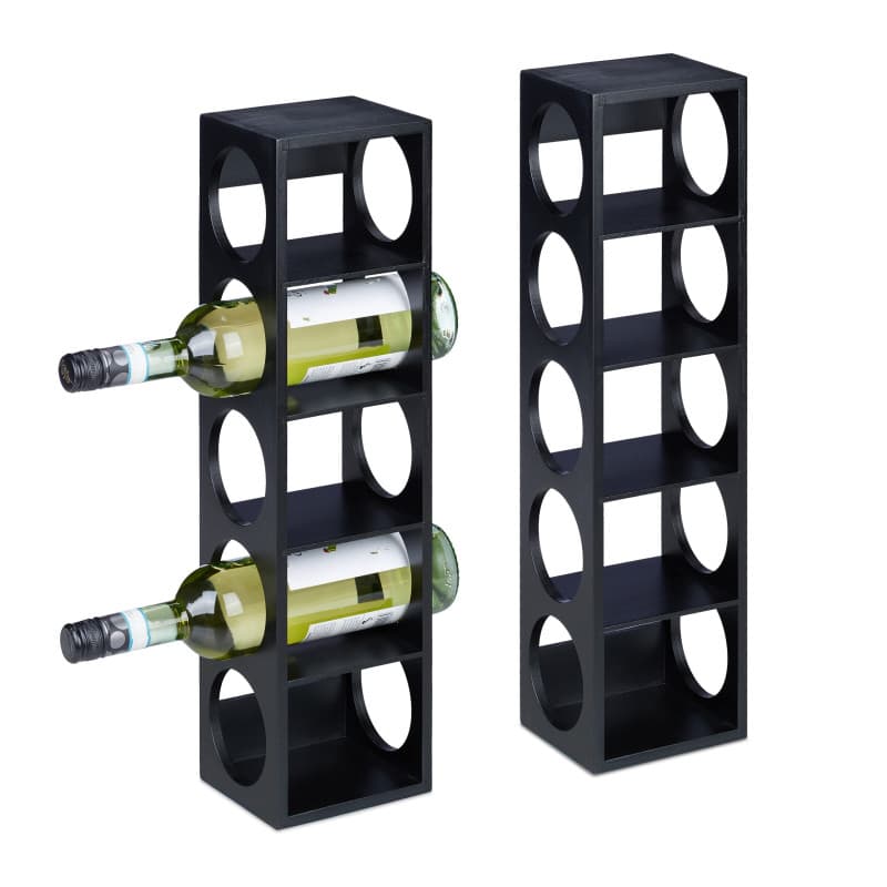 Relaxdays Étagère à vin pour 5 Bouteilles, Lot de 2, en Bambou, HxLxP : 53x14x12 cm, Cuisine et Bar, à Poser, Noir