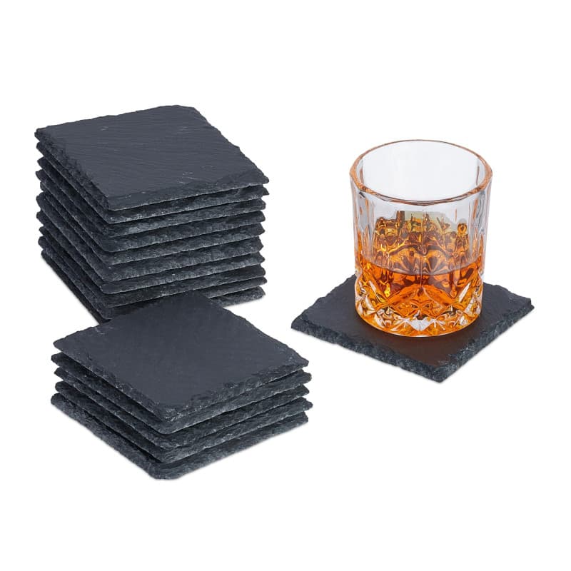 Relaxdays Dessous de Verre, Lot de 16, sous-Verres carrés, 10x10 cm, pour Boissons, raclette, en Ardoise, Anthracite