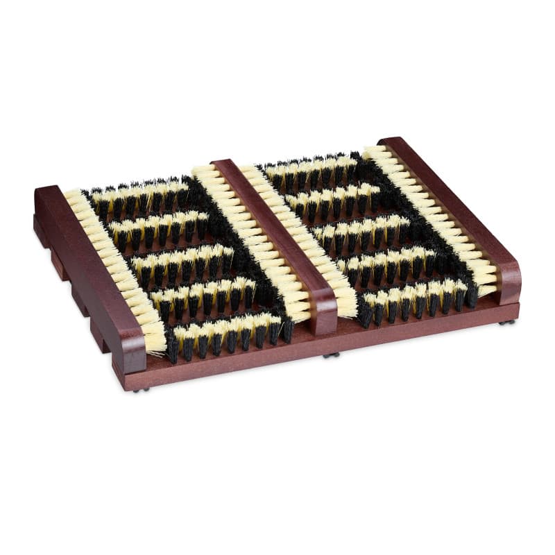 Relaxdays Grille Gratte-Pieds en Bois, antidérapant, brosses en Plastique, pour intérieur et extérieur, Marron foncé
