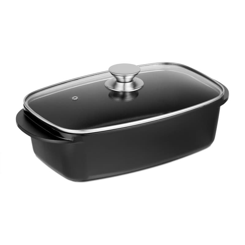 Relaxdays Plat à gratin avec Couvercle en Verre, cocotte 5 L, antiadhésif, pour plaques électriques & au gaz, Noir