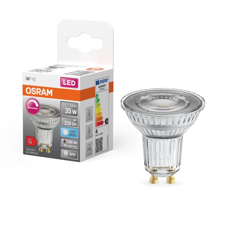 OSRAM Lampe à réflecteur Superstar, GU10-base, verre clair ,Blanc froid (4000K), 230 Lumen, Remplacement de la traditionnelle 35