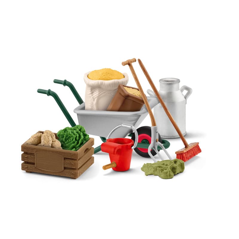 schleich 42610 Farm World Set Éducatif de 11 Pièces Avec Accessoires d’étable - Avec Brouette, Fourche et Plus - Cadeau Jouet 3