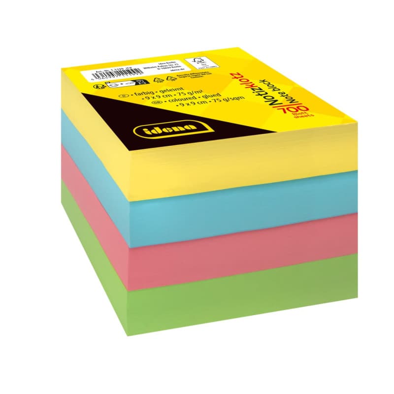 Idena 11199 - Bloc-Notes 9 x 9 cm, 700 Feuilles Encollées, Papier 75 g/m² FSC-Mix en 4 Couleurs, Notes Durables