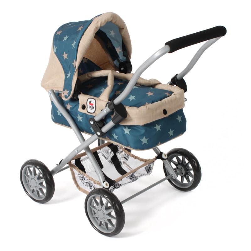 Bayer Chic 2000® Poussette de poupée Smarty - Étoiles Turquoise Beige - Pliable - avec Capote, Sac, Coussin et Couverture - Haut
