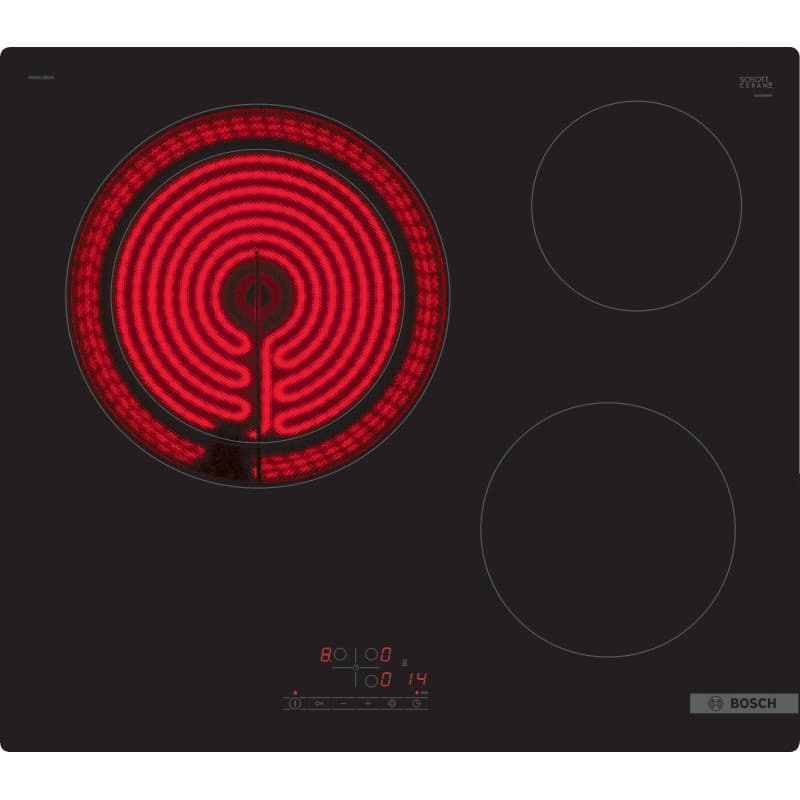 Bosch PKK611BB8E, Série 4, plaque électrique, 3 foyers, 60 cm, Puissance 5700 W, Noir